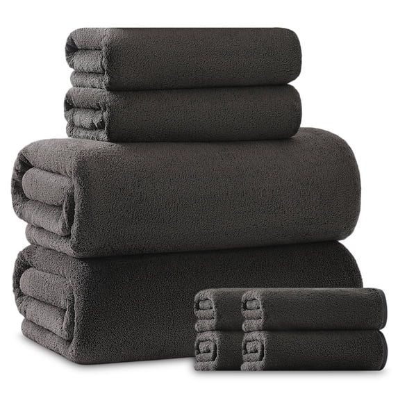 Beartech 8 Piece Bath Towels Set-2 Bath sheet,2 Hand Towel,4 Washcloths,Soft Lightweight Family Towel Highly Absorbent Microfiber Towel Quickly Dry & Less Lint Shower towel for Bathroom-Coffee