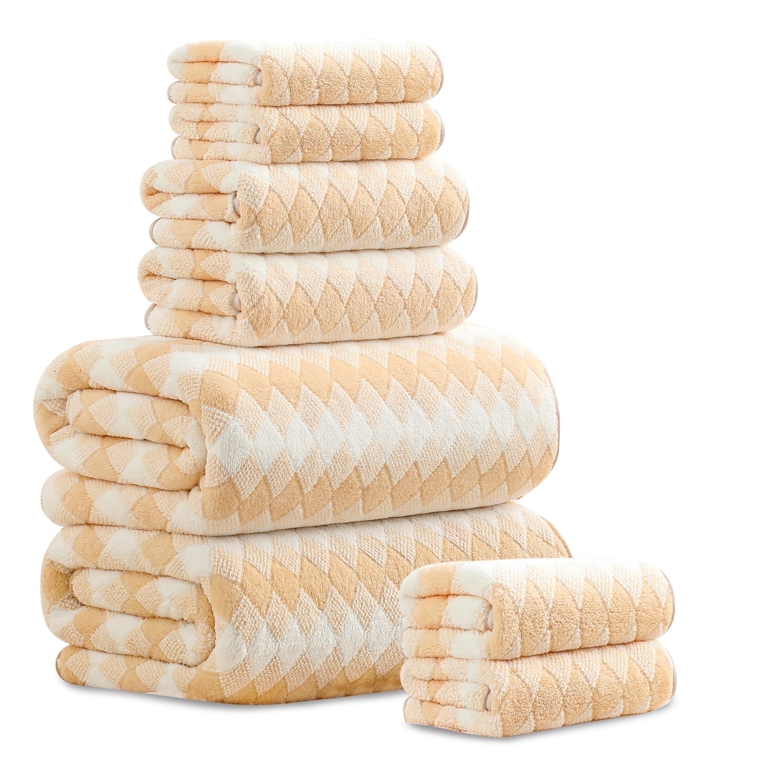 Beartech 8 Piece Microfiber Bath Towel Set 2 Oversized Bath Sheet,2 Hand Towels and 4 Washcloths| Ultra Soft & Less lint,Highly Absorbent Quick Dry Shower Towel For Bath Hotel-Apricot Yellow