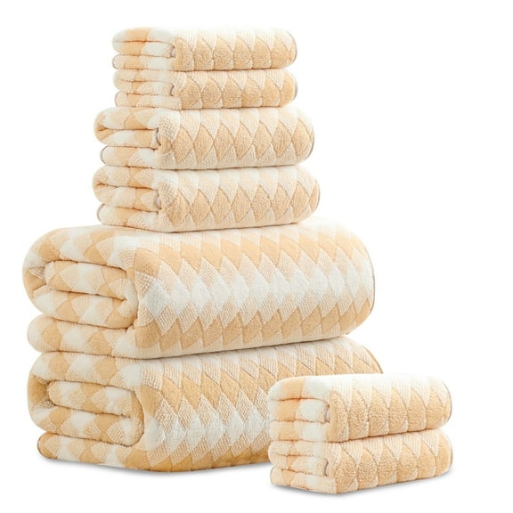 Beartech 8 Piece Microfiber Bath Towel Set 2 Oversized Bath Sheet,2 Hand Towels and 4 Washcloths| Ultra Soft & Less lint,Highly Absorbent Quick Dry Shower Towel For Bath Hotel-Apricot Yellow