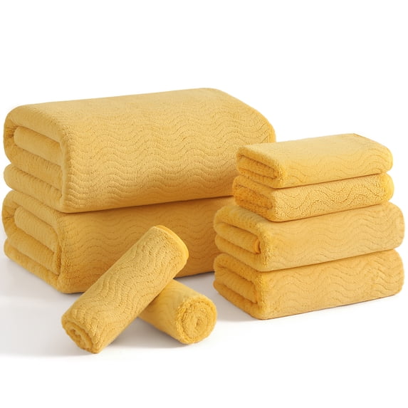 Beartech 8 Piece Microfiber Bath Towel Set Extra Large Soft Plush Less Lint Bathroom Highly Absorbent Quick Dry Towels-Ginger
