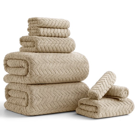 Beartech 8 Piece Microfiber Bath Towels Set - 2 Bath sheet, 2 Hand Towel, 4 Washcloths, Soft, Highly Absorbent, Quick Dry & Less Lint Shower towel for Bathroom, Hotel-Camel