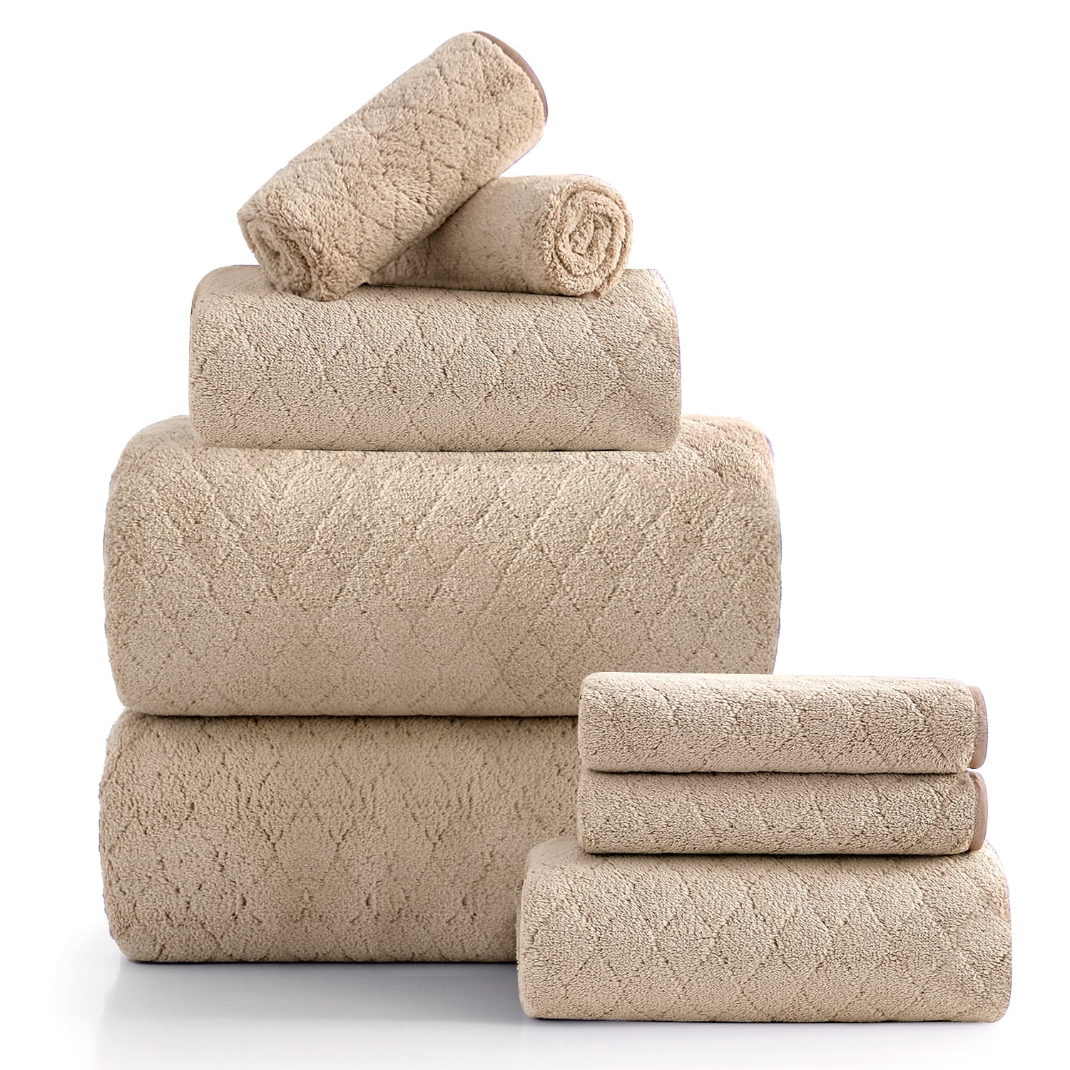Beartech Microfiber 8 Piece Bath Towel Set,2 Bath Sheet,2 Hand Towel, 4 Washcloth,Quickly Dry & Super Absorbent,Ultra Soft Bathroom Towel Set,Oversized Shower Towel Luxury Hotel Towel-Camel