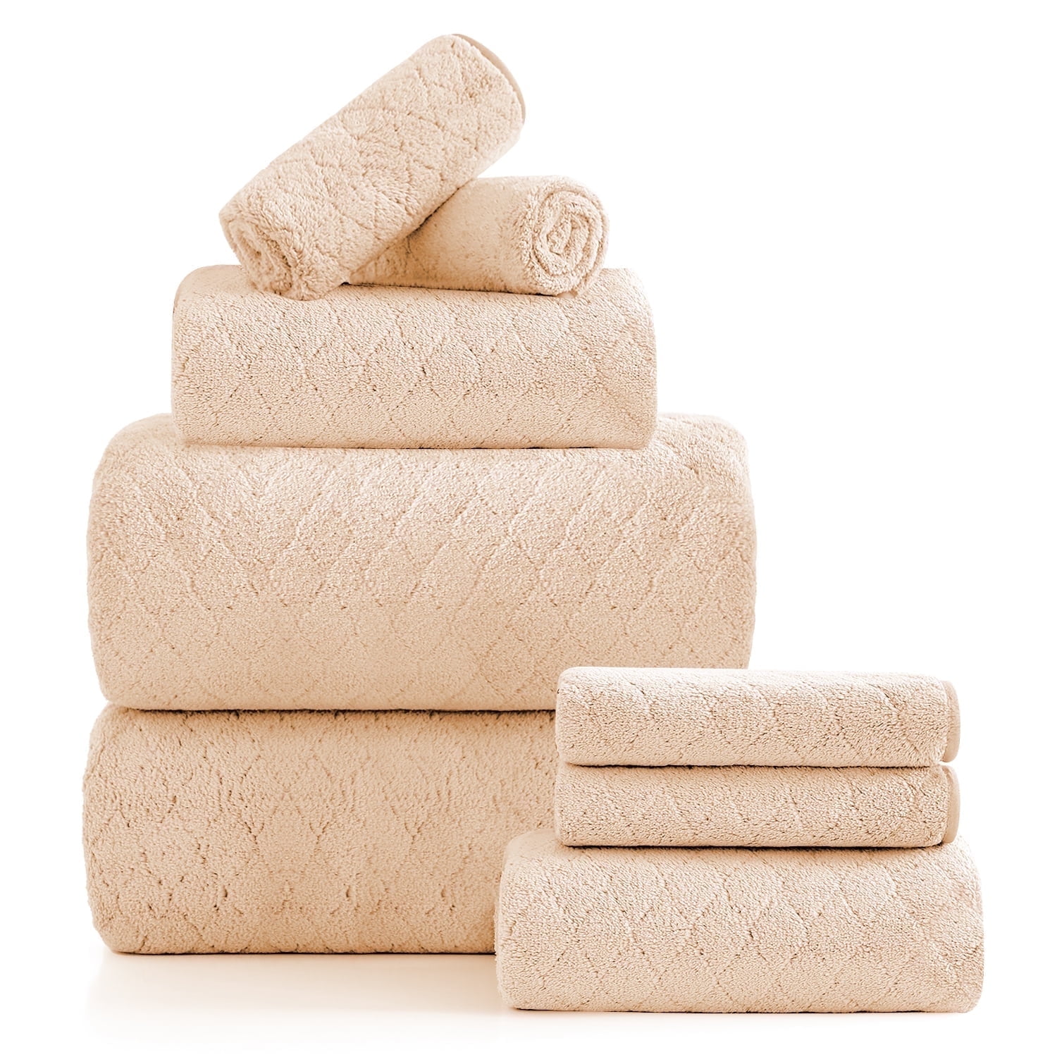 Beartech Microfiber Bath Towel Set 8 Pieces Ultra Soft Bathroom Towel Set,Quicker to Dry & Super Absorbent, Plush Oversized Shower Towels Luxury Hotel Spa Gym Kitchen-Apricot Yellow