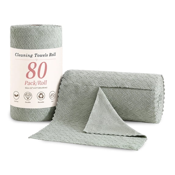 Beartech Microfiber Cleaning Cloth Roll,80 Pack Cleaning Towels,Lint Free Rags Paper Towels & Tear Away Reusable Towels,Washable Shop Rags wipe Cloth,Wash Cloths Dish Rags for Car Kitchen Window
