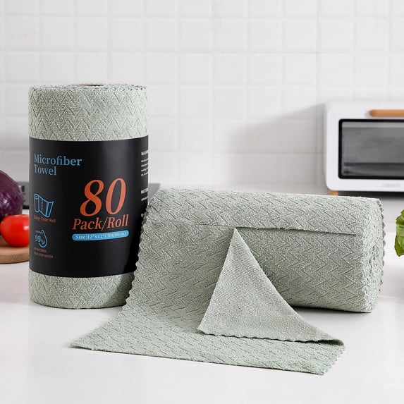 Beartech Microfiber Cleaning Cloth Roll,80 Pack Cleaning Towels,Lint Free Rags Paper Towels & Tear Away Reusable Towels,Washable Shop Rags wipe Cloth,Wash Cloths Dish Rags for Car Kitchen Window
