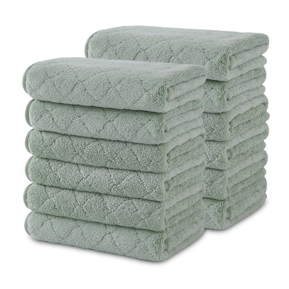 Beartech Microfiber Washcloths 12 Pack,13"x13" Quick Dry Ultra Soft and Highly Absorbent Washcloths for Bathroom,Kitchen Dish Towels -Light Green