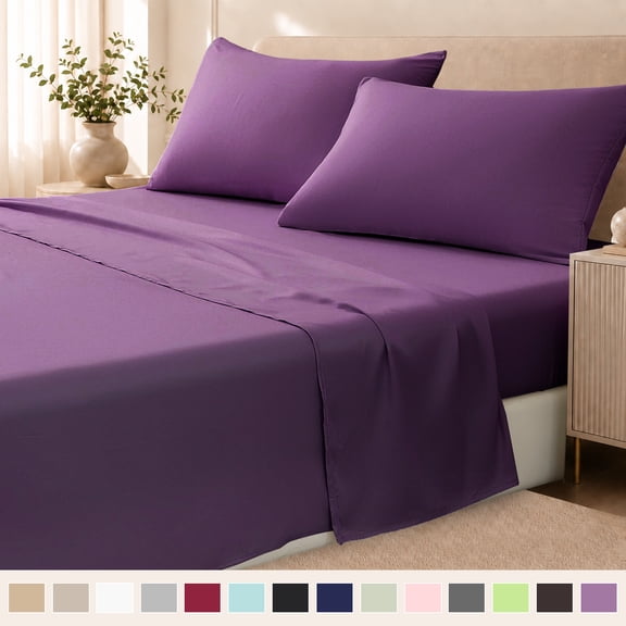Beartech Polyester 4 Piece Bed Sheets Set King Size Sheet Set, Soft & Lightweight And Breathable Bedding Set, Fitted Sheet, Flat Sheet & 2 Pillowcases-Purple