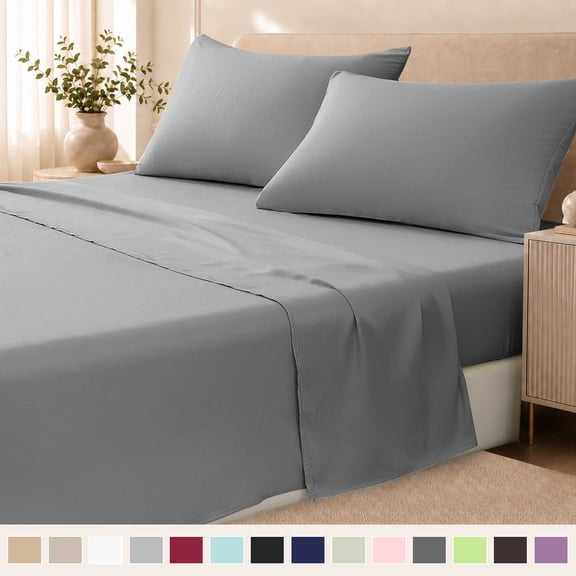 Beartech Polyester 4 Piece Bed Sheets Set Twin Size Sheet Set, Soft & Lightweight And Breathable Bedding Set, Fitted Sheet, Flat Sheet & 2 Pillowcases-Dark Gray