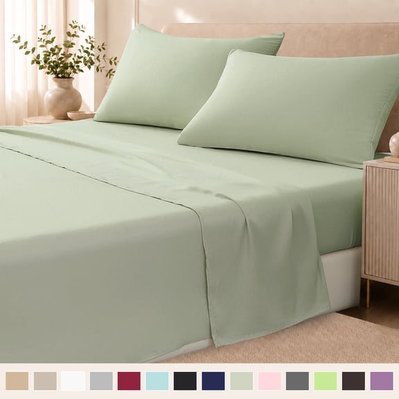 Beartech Polyester 4 Piece Bed Sheets Set Twin Size Sheet Set, Soft & Lightweight And Breathable Bedding Set, Fitted Sheet, Flat Sheet & 2 Pillowcases-Light Green