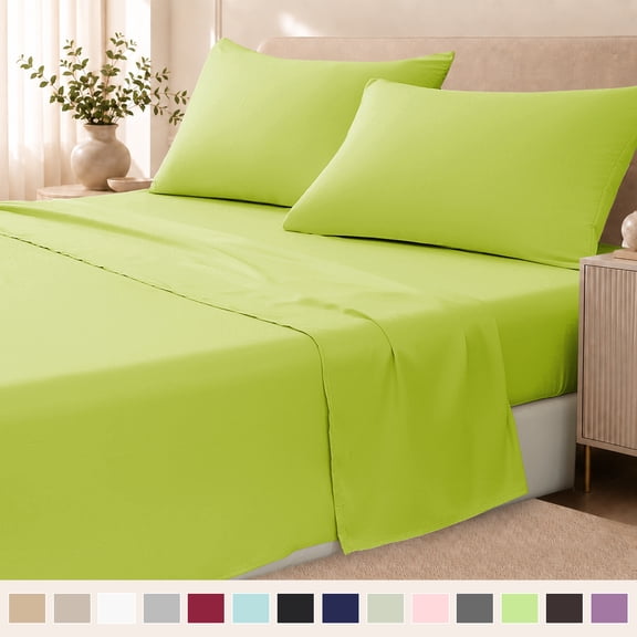 Beartech Polyester Bed Sheets Set 4 Piece Queen/Full Size Sheet Set, Soft & Lightweight And Breathable Bedding Set, Fitted Sheet, Flat Sheet & 2 Pillowcases-Green
