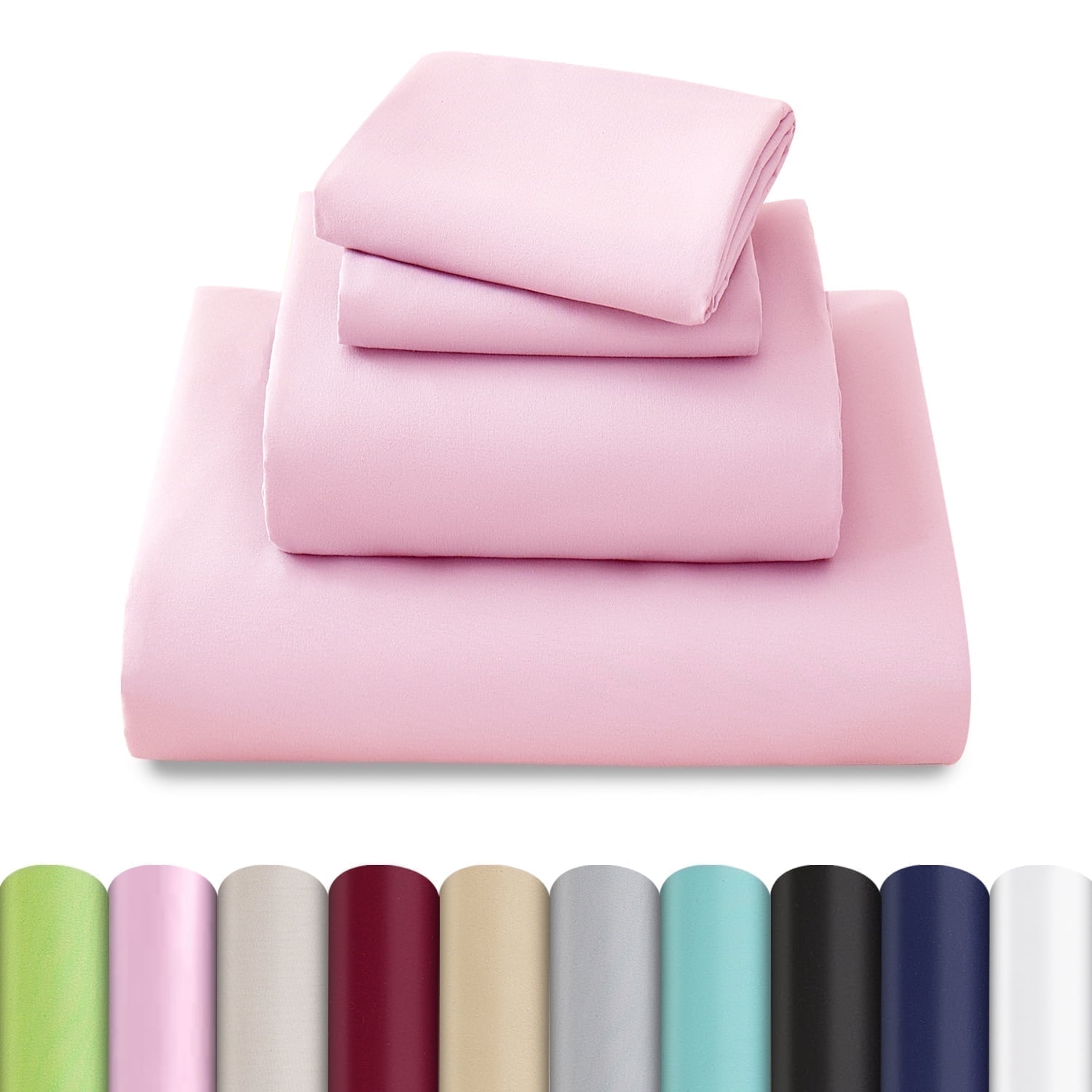 Beartech Polyester Bed Sheets Set 4 Piece Twin Size Sheet Set, Soft & Lightweight And Breathable Bedding Set, Fitted Sheet, Flat Sheet & 2 Pillowcases-Pink