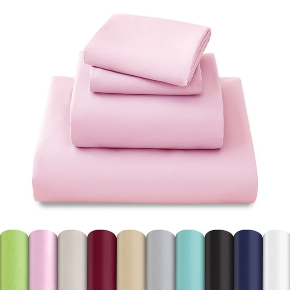 Beartech Polyester Bed Sheets Set 4 Piece Twin Size Sheet Set, Soft & Lightweight And Breathable Bedding Set, Fitted Sheet, Flat Sheet & 2 Pillowcases-Pink