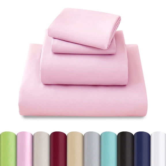 Beartech Polyester Bed Sheets Set 4 Piece Twin Size Sheet Set, Soft & Lightweight And Breathable Bedding Set, Fitted Sheet, Flat Sheet & 2 Pillowcases-Pink