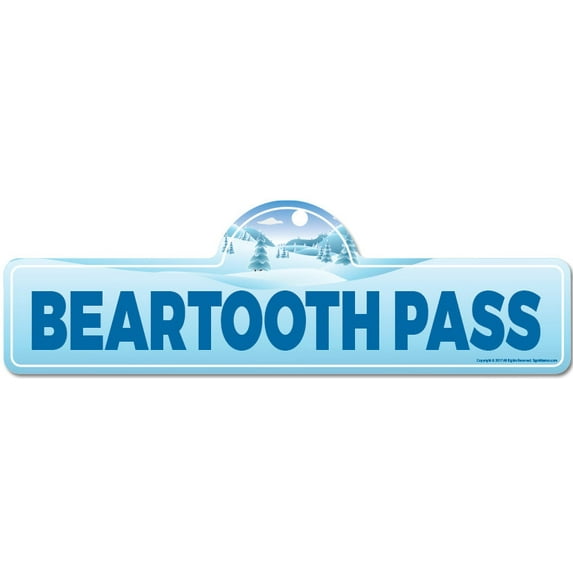 Beartooth Pass Street Sign | Indoor/Outdoor | Skiing Skier Snowboarder Décor for Ski Lodge Cabin Mountian House | SignMission personalized gift
