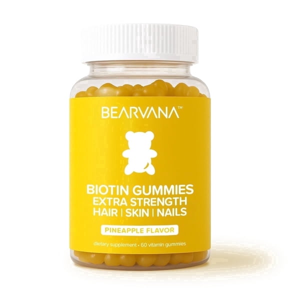Bearvana Biotin Gummies Extra Strength Hair, Skin & Nails Support Pineapple Flavor, 60 Count