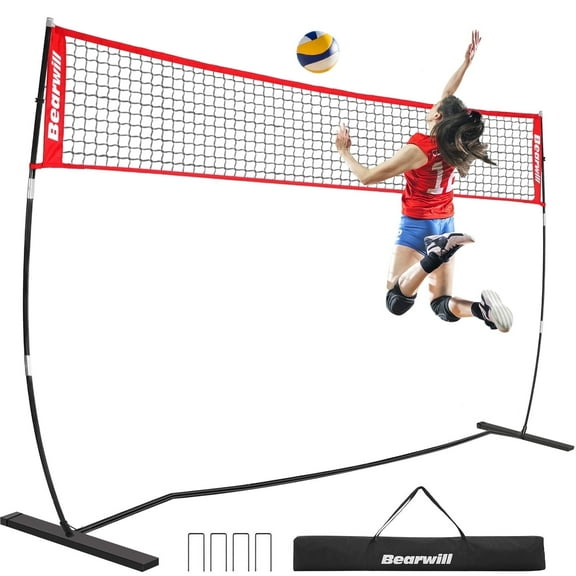 Volleyball Net, 12FT Portable Volleyball Net for Backyard, Freestanding Volley Ball Set Height Adjustable with Carry Bag, Volley Ball Practice Nets Training Equipment for Indoor and Outdoor