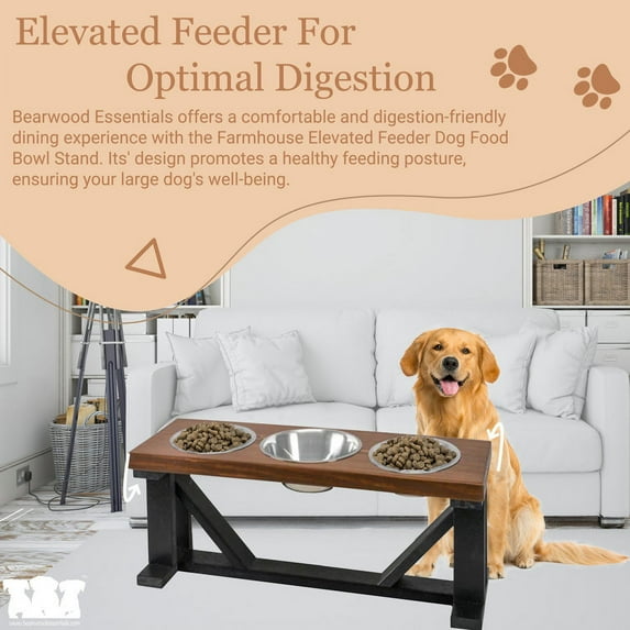 Bearwood Essentials Elevate Your Pet's Dining Experience with 3-Bowl Farmhouse-Style Dog Feeder