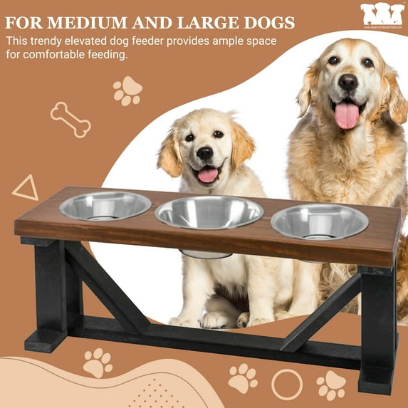 Bearwood Essentials Elevate Your Pet's Dining Experience with Premium 3-Bowl Farmhouse-Style Dog Feeder