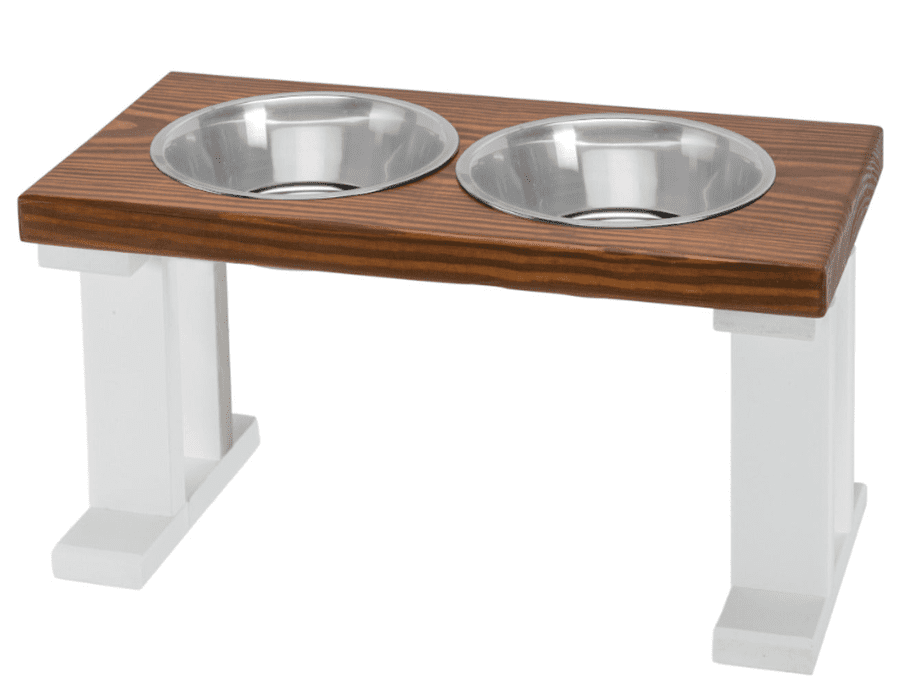 Bearwood Essentials Elevated Dog Feeder Bowls with 2 Stainless Steel Bowls - White/Chestnut 12 inch