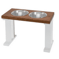 thumbnail image 1 of Bearwood Essentials Elevated Dog Feeder Bowls with 2 Stainless Steel Bowls - White/Chestnut 16 Inch, 1 of 8
