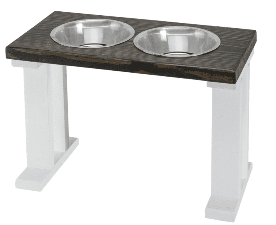 Bearwood Essentials Elevated Dog Feeder Bowls with 2 Stainless Steel Bowls - White/Ebony 16 Inch