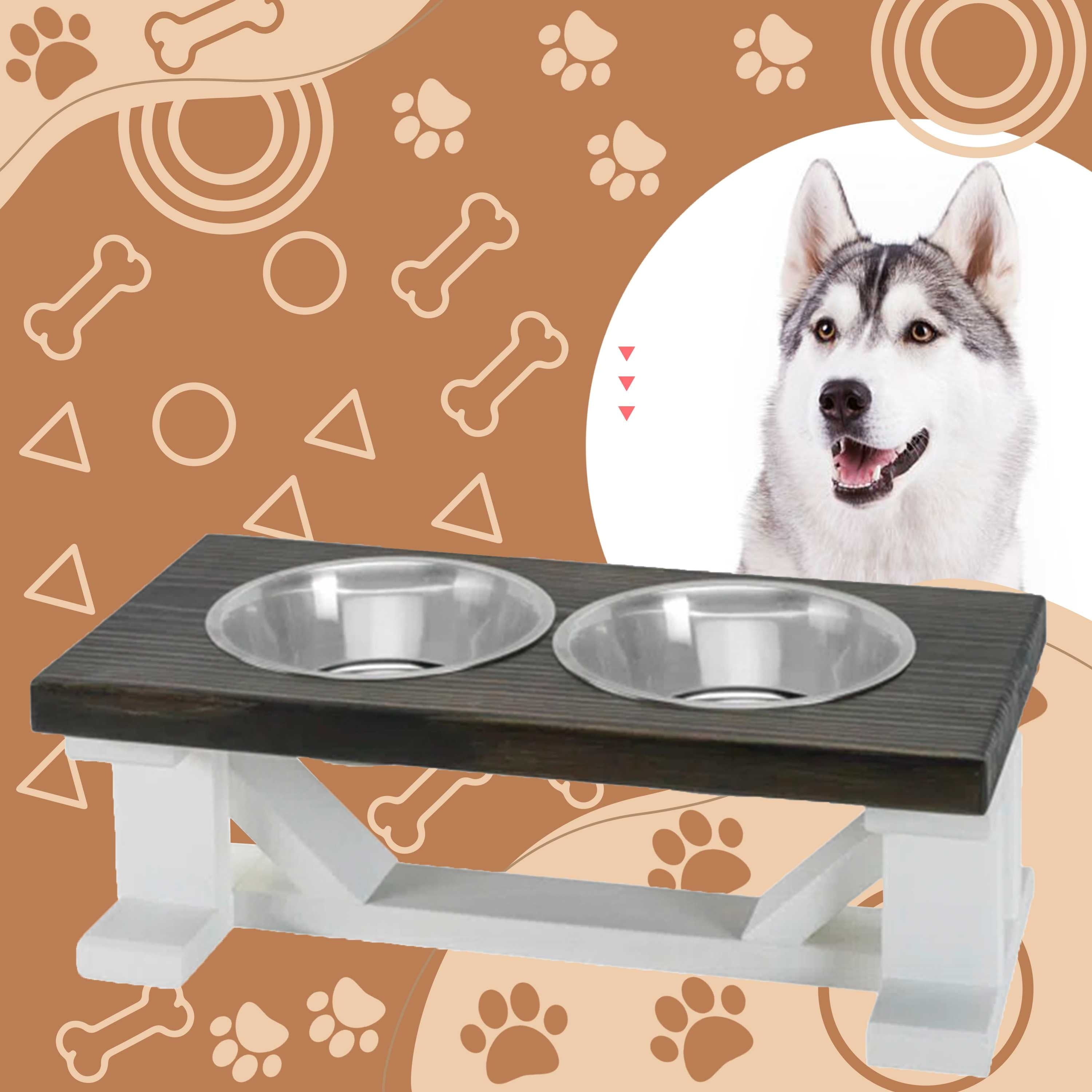 Bearwood Essentials Elevated Wood Dog Feeder Bowls - Raised Dog Bowl Feeder with 2 Stainless Steel Bowls