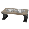 thumbnail image 1 of Bearwood Essentials Elevated Wood Dog Feeder Bowls with 2 Stainless Steel Bowls - Black/Gray 8 inch, 1 of 9