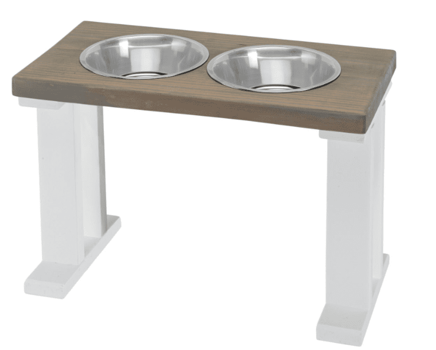 Bearwood Essentials Farmhouse 2 Bowl Elevated Regular Feeder Large - Gray/White