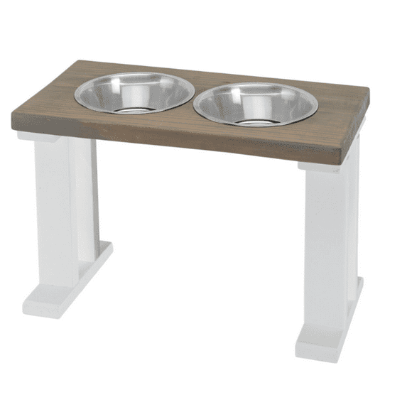 Bearwood Essentials Farmhouse 2 Bowl Elevated Regular Feeder Large - Gray/White