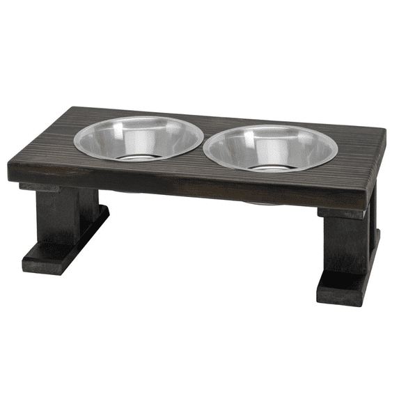 Bearwood Essentials Farmhouse 2 Bowl Elevated Regular Feeder Small - Ebony/Black