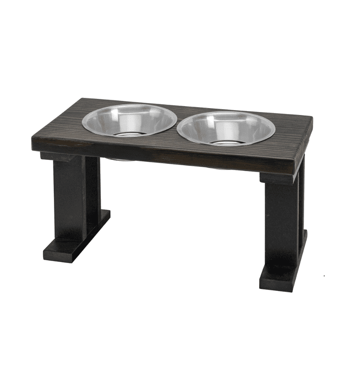 Bearwood Essentials Farmhouse 2 Bowl Feeder for Dog, Ebony, Black Base - 12 inch