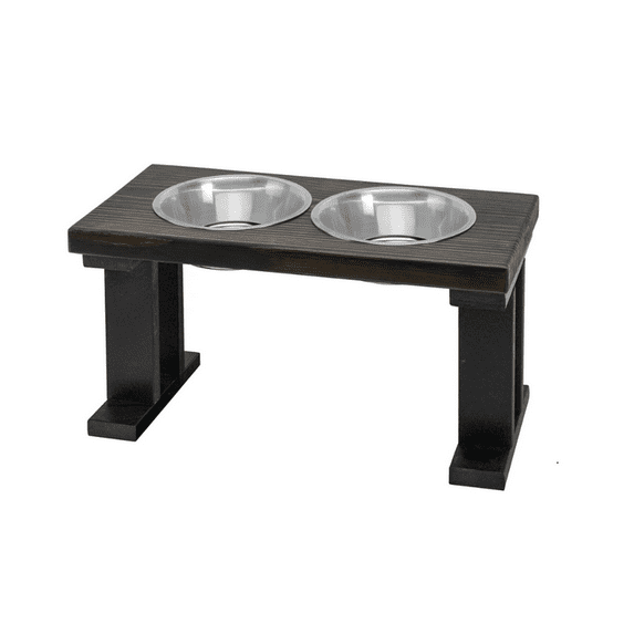 Bearwood Essentials Farmhouse 2 Bowl Feeder for Dog, Ebony, Black Base - 12 inch