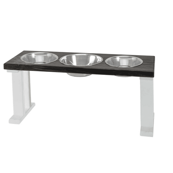 Bearwood Essentials Farmhouse Style Elevated Dog Feeder Three Stainless Steel Bowls - White