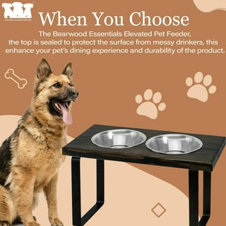 MyGift Rustic Solid Brown Wood Elevated Dog Bowls with Industrial Metal  Legs, Dog Food and Water Bowls for Medium Dogs, Raised Pet Feeder with 2