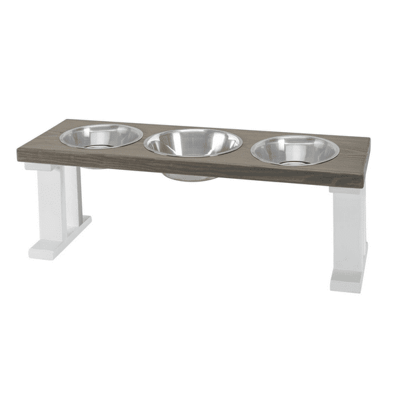 Bearwood Essentials Your Pet's Dining Experience with Premium Farmhouse Elevated Feeder Perfect Medium - Gray/White
