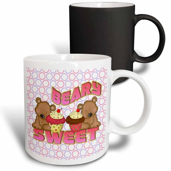 3drose, Beary Sweet Cute Bears with Yummy Cupcakes with Circles Background, 11oz Magic Transforming Mug