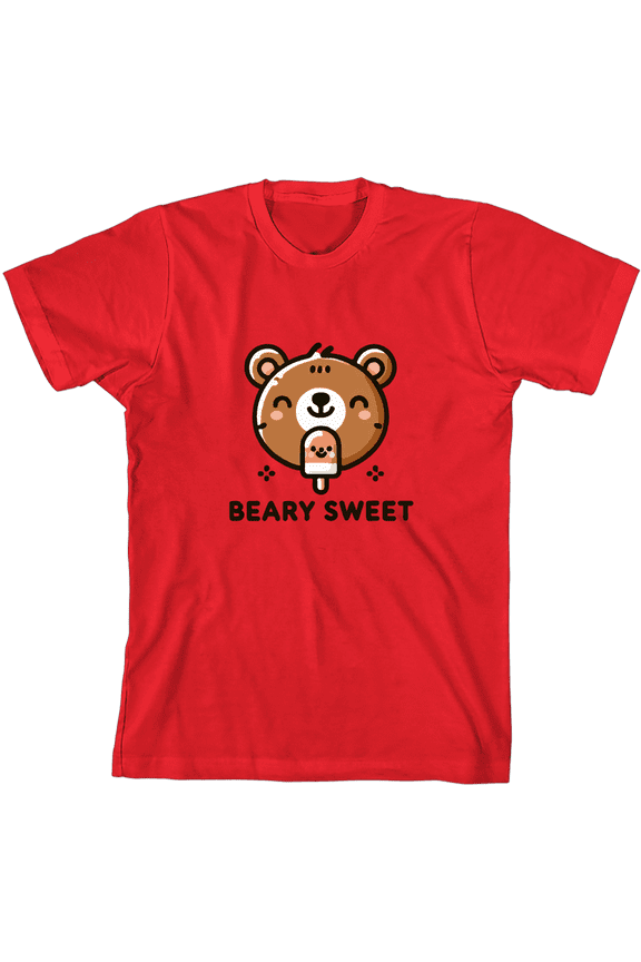 Beary Sweet Youth Red Crew Neck Short Sleeve Tee-Large