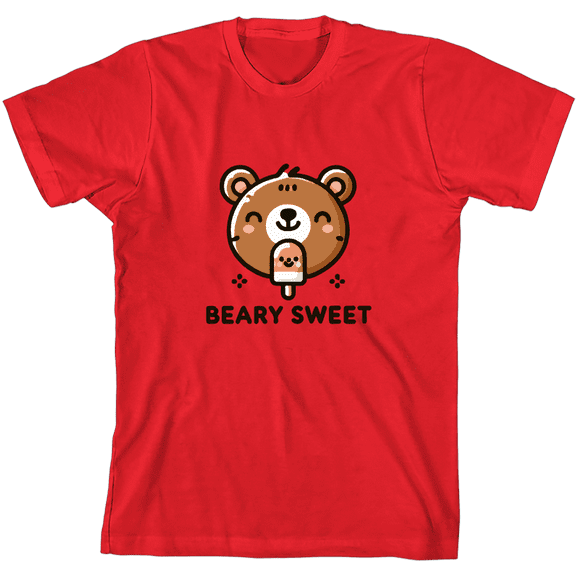 Beary Sweet Youth Red Crew Neck Short Sleeve Tee-Medium
