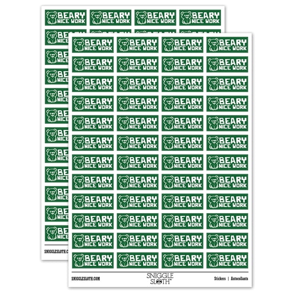 Beary Very Nice Work Teacher Student School Sticker Set - Dark Green - Gloss Finish - 1.25" Mini