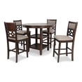 thumbnail image 1 of Beas 5 Piece Counter Dining Table, Chair Set, Cherry Brown, Beige Fabric, 1 of 4