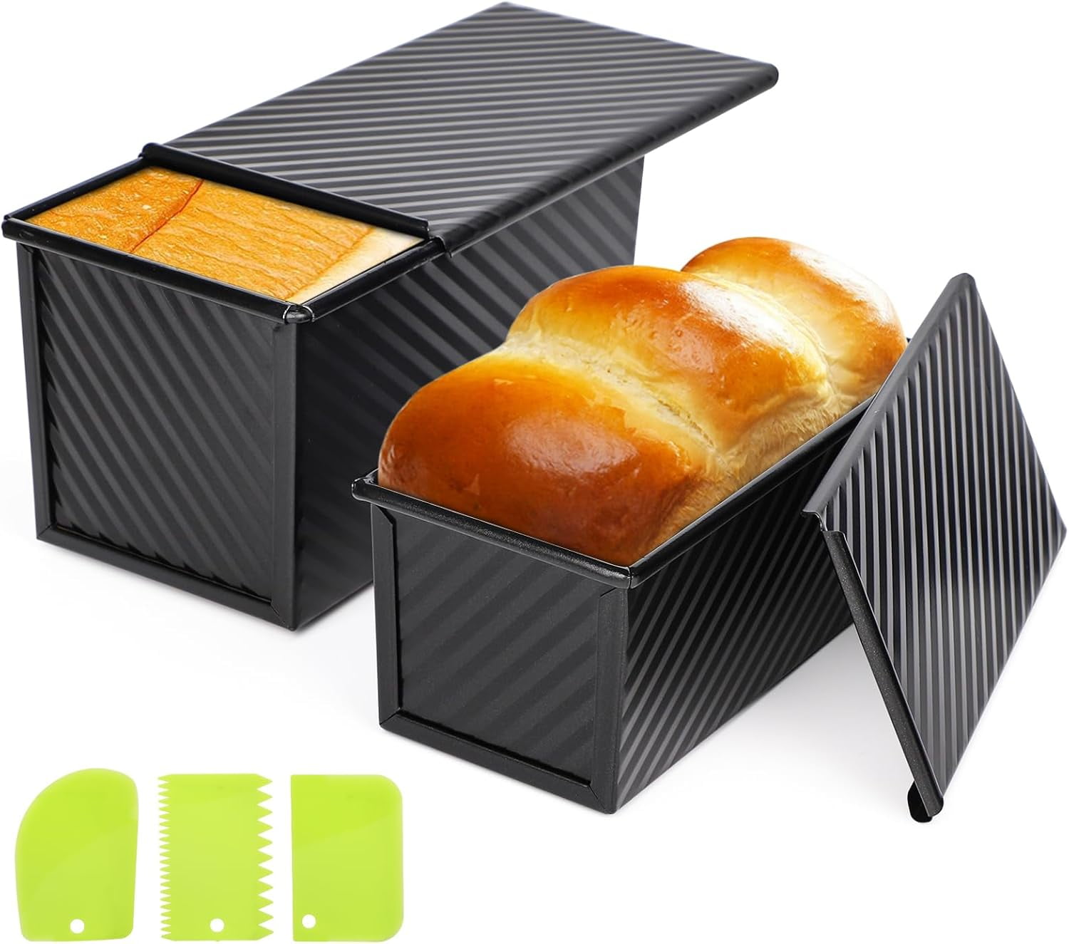 Beasea Pullman Loaf Pan with Lid, 2 Pack NonStick Black Bread Loaf