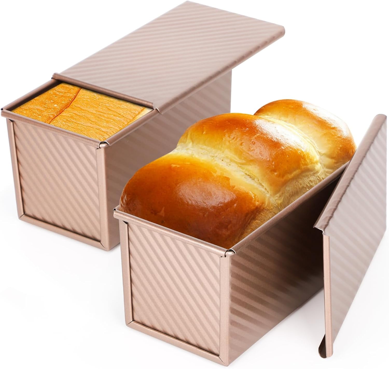 Beasea Pullman Loaf Pan with Lid, 2 Pack NonStick Black Bread Loaf