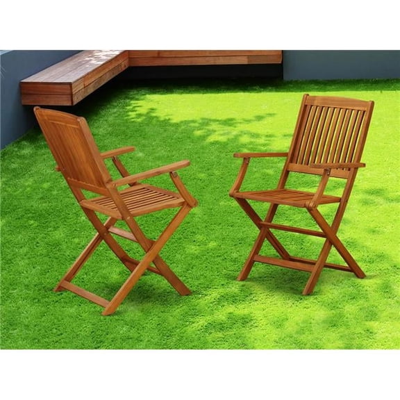 Beasley Solid Acacia Wood Balcony Folding Arm Chair - Set of 2