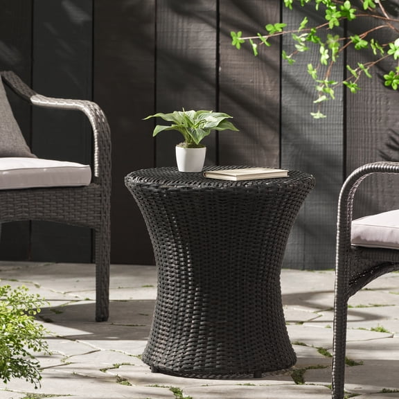 Beasley Wicker Outdoor Accent Table, Black