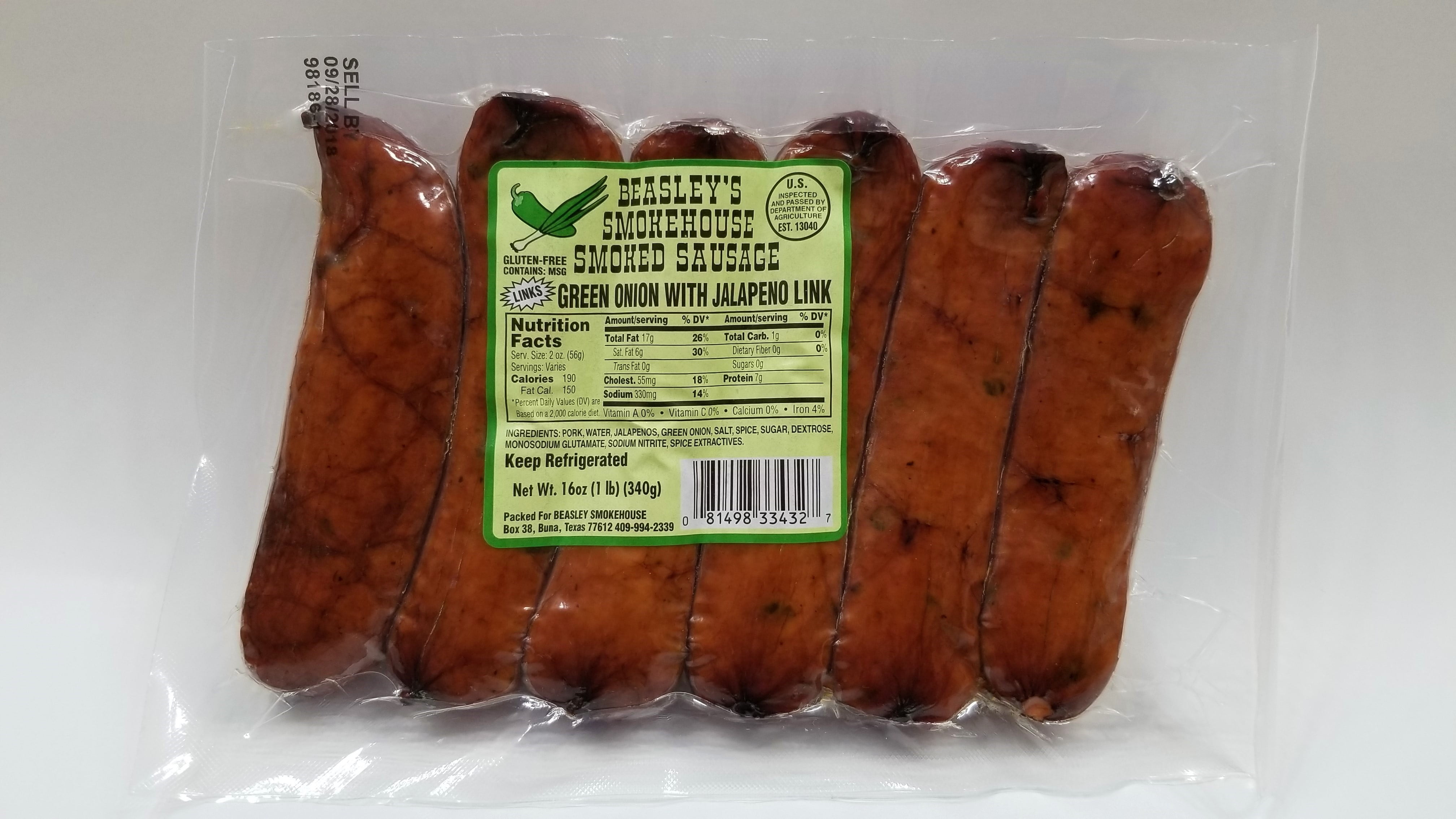 Beasley's Smokehouse Green Onion & Jalapeno Sausage Links, 16 oz