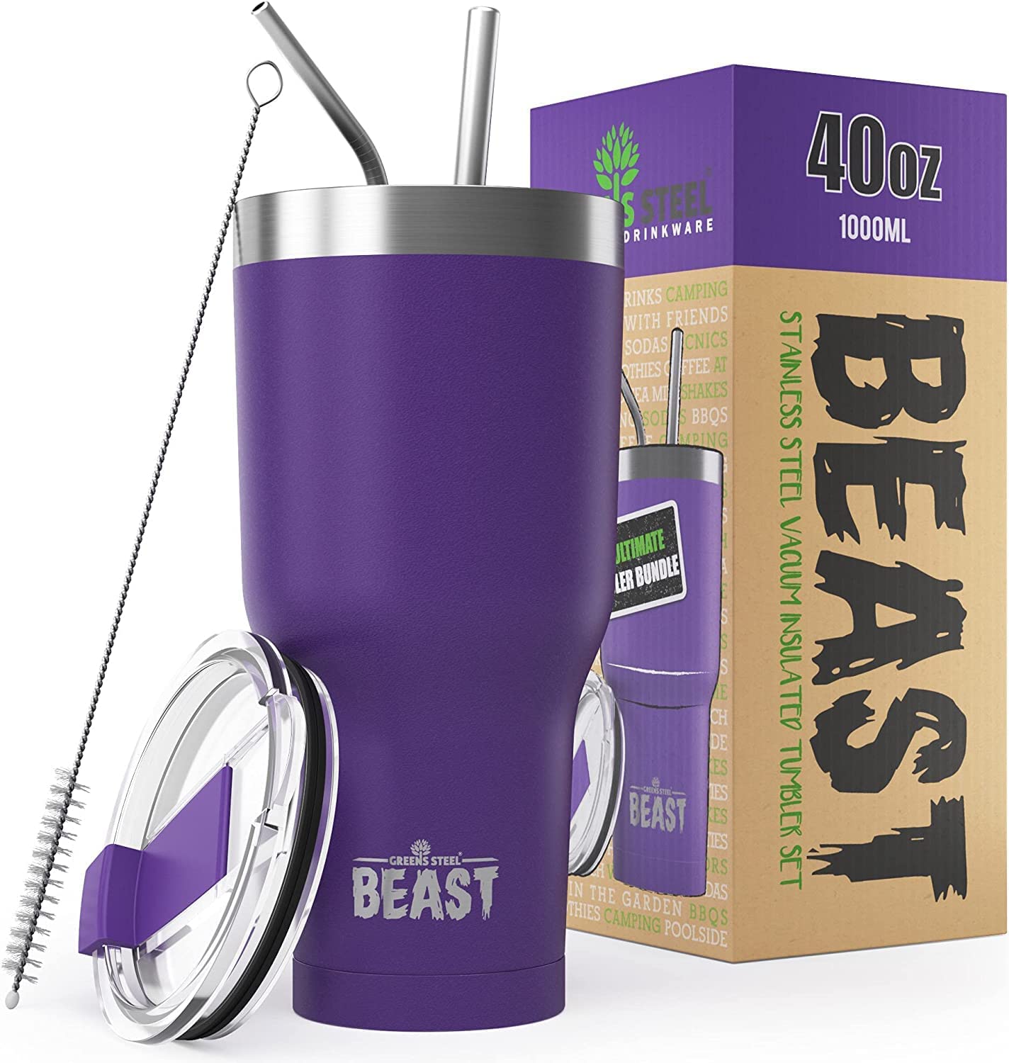 Cup　Tumbler　Wall　Vacuum　Coffee　Insulated　Flask　Double　oz　Steel　Beast　Travel　Ice　40　Stainless　(Purple)