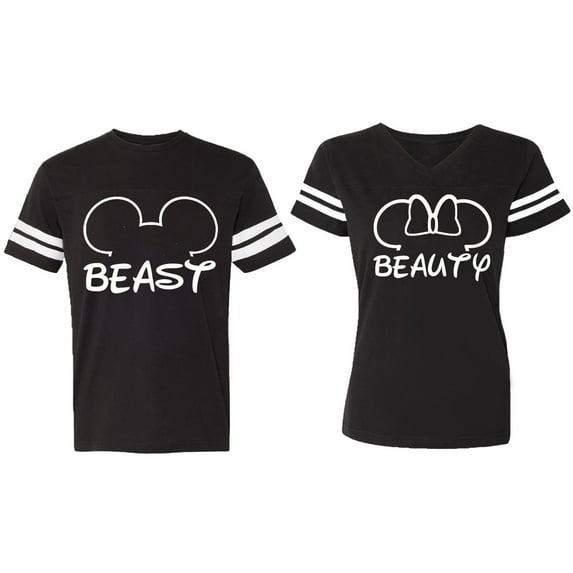 Beast Beauty Ear Matching Couple Cotton Jerseys (Men Black / Women Black) (Men S / Women M)