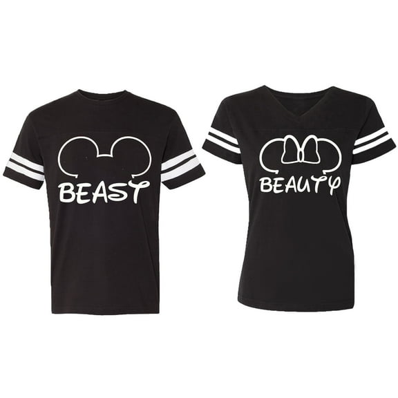 Beast Beauty Ear Matching Couple Cotton Jerseys (Men Black / Women Black) (Men XL / Women L)