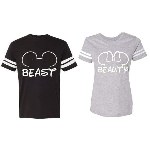 Beast Beauty Ear Matching Couple Cotton Jerseys (Men Black / Women Heather) (Men XXL / Women XXL)