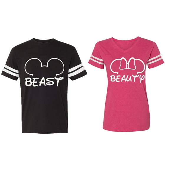 Beast Beauty Ear Matching Couple Cotton Jerseys (Men Black / Women Pink) (Men L / Women XXL)